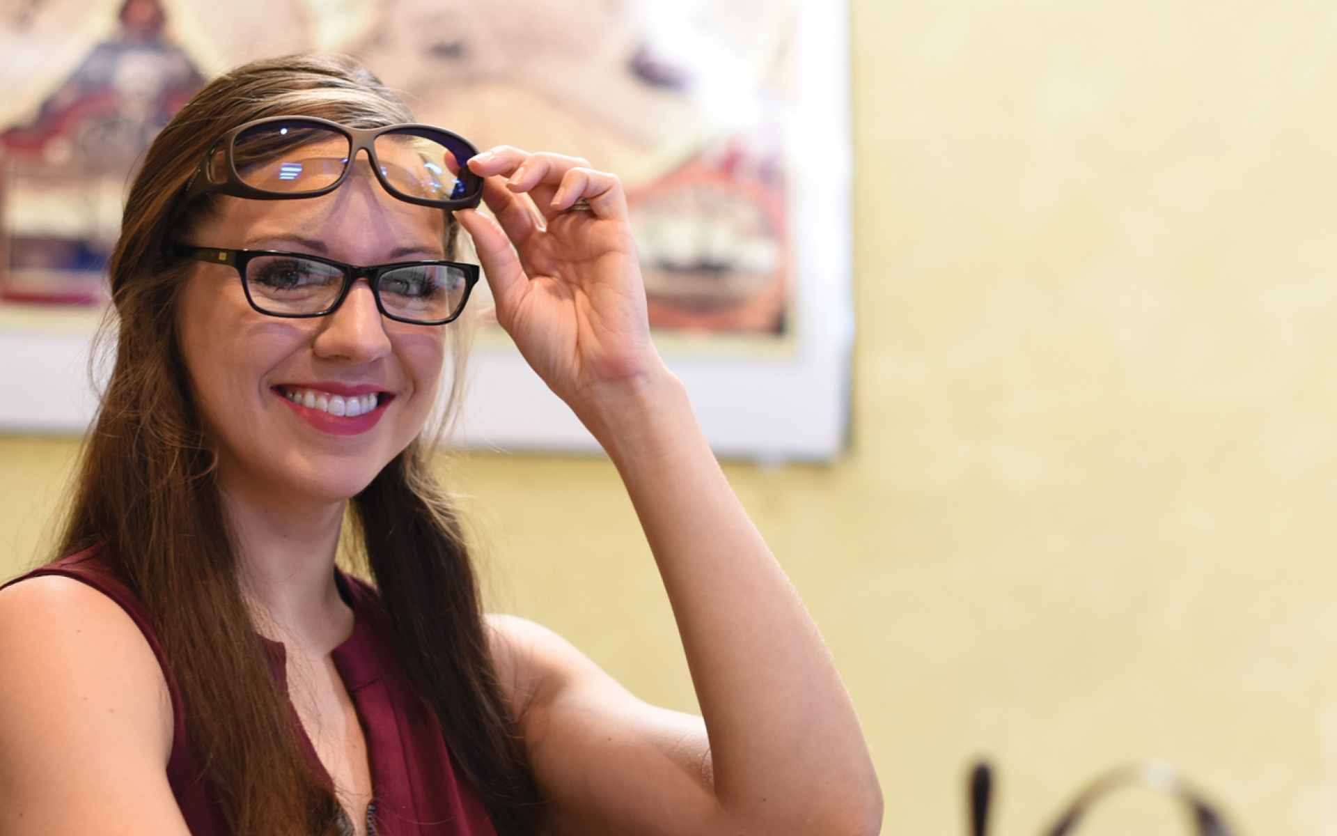 Lady with computer fitover glasss