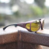 burgundy cocoons fitover sunglasses with lemon tint filters