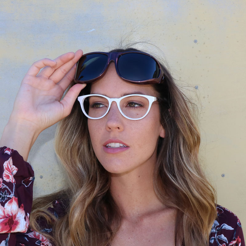 Jorey Paul shields her eyes from solar radiation with polarized Vistana fit over sunglasses.