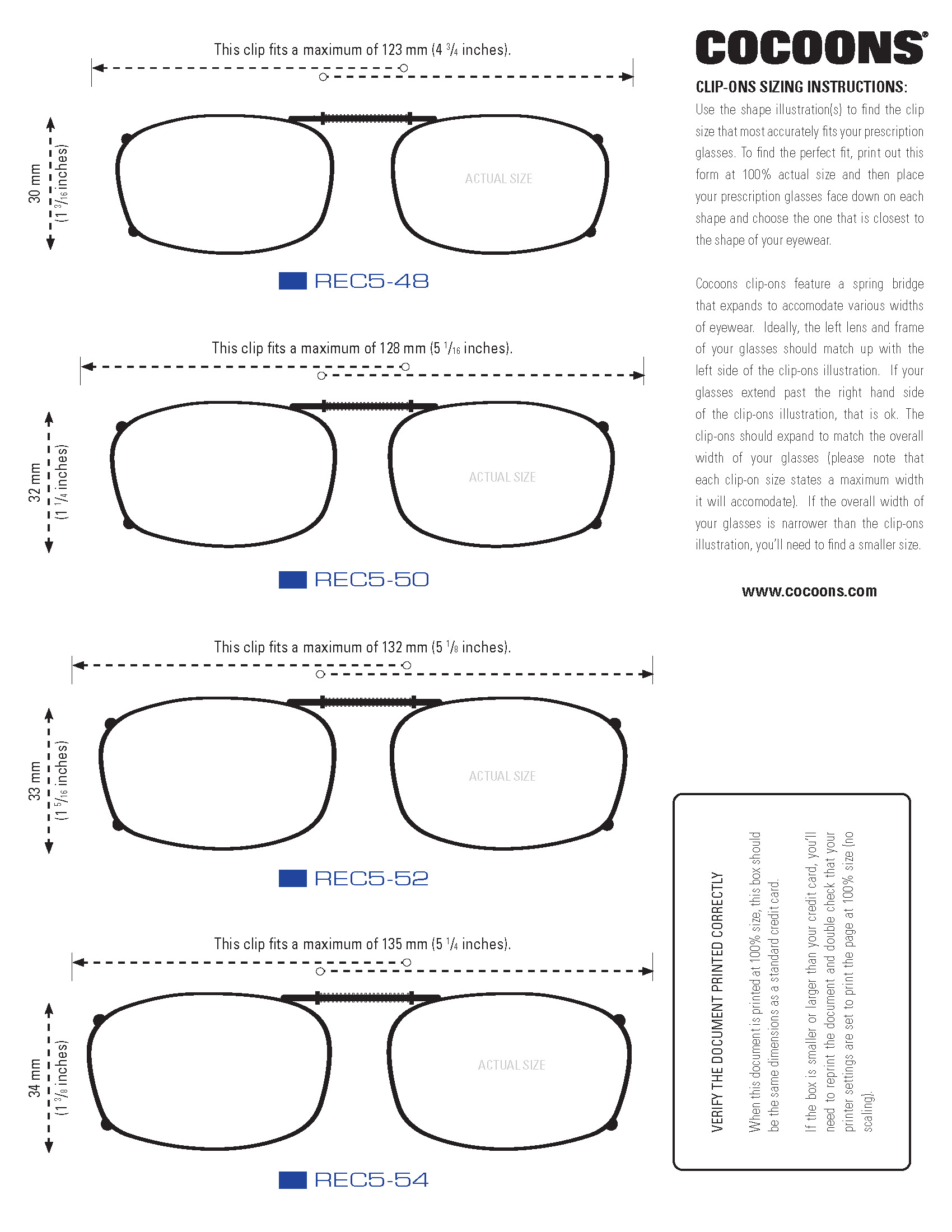 Cocoons Clip-Ons Sizing Guide Document Link